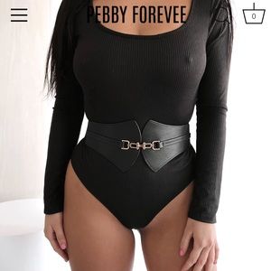 Pebby Forevee Black Ribbed Bodysuit (Not Including Belt)